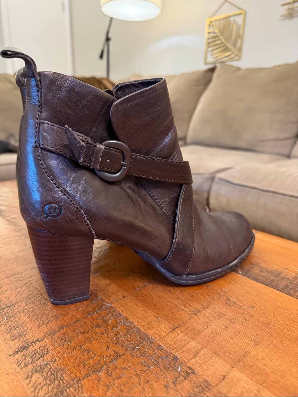 Born Women’s Brown Leather Ankle Boots with Buckle Booties